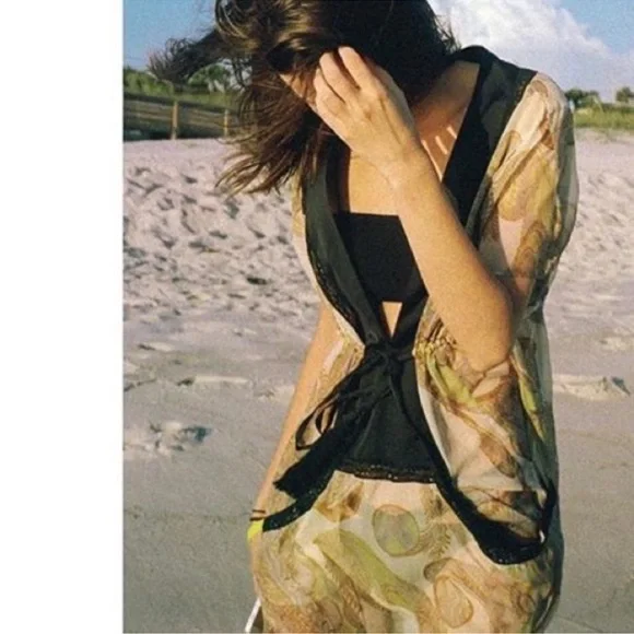 🌙Women’s Zara Sheer Silk Paisley Cover Up Dress with Tassels✨ - Picture 1 of 9